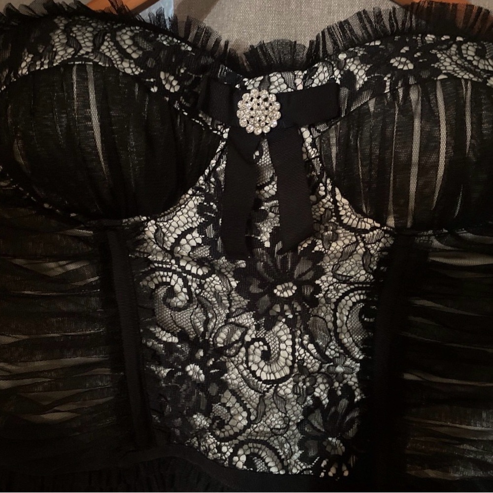 Black Lace Bustier with Floral Design